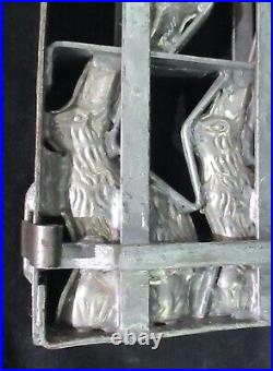 Antique Chocolate Mold 4 Bunny Rabbits in Hinged FrameHeavy IRON TINORIGINAL