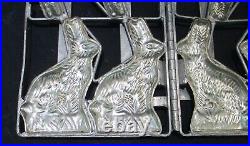 Antique Chocolate Mold 4 Bunny Rabbits in Hinged FrameHeavy IRON TINORIGINAL