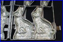 Antique Chocolate Mold 4 Bunny Rabbits in Hinged FrameHeavy IRON TINORIGINAL