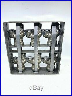 Antique Chocolate Mold 6 Roosters Heavy Metal