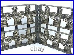 Antique Chocolate Mold 6 Roosters Heavy Metal