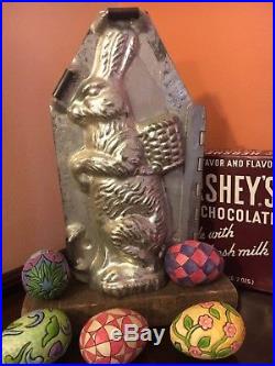 Antique Chocolate Mold -9 3/4 Sitting Up Rabbit with Basket on Back with Provenance