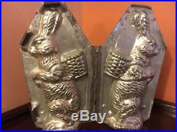 Antique Chocolate Mold -9 3/4 Sitting Up Rabbit with Basket on Back with Provenance