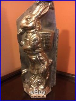 Antique Chocolate Mold Large 12 T Standing Rabbit with Apron & Basket