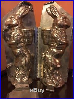 Antique Chocolate Mold Large 12 T Standing Rabbit with Apron & Basket