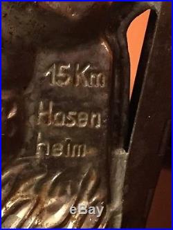 Antique Chocolate Mold Rabbit on Milestone 15 Km Hasenheim #4154 RARE A3