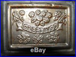 Antique Chocolate Mold SEASONS GREETINGS Silver Solder Factory Steel 1930's