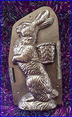 Antique Chocolate Mold Standing Bunny withBasket Reiche