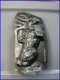 Antique Chocolate Mold Standing Easter Bunny Rabbit With Basket 11 (J)