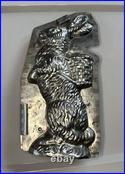 Antique Chocolate Mold Standing Easter Bunny Rabbit With Basket 11 (J)