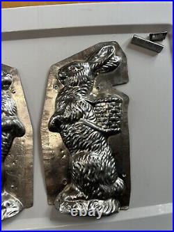 Antique Chocolate Mold Standing Easter Bunny Rabbit With Basket 11 (J)