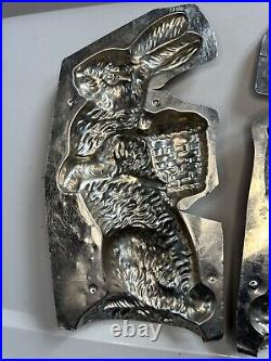 Antique Chocolate Mold Standing Easter Bunny Rabbit With Basket 11 (J)