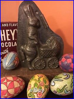 Antique Chocolate Mold VERY RARE Anton Reiche Rabbit Pushing Baby Carriage