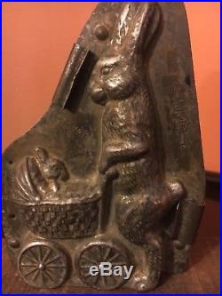 Antique Chocolate Mold VERY RARE Anton Reiche Rabbit Pushing Baby Carriage