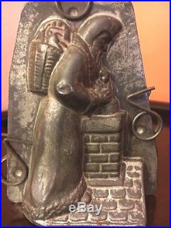 Antique Chocolate Mold VERY RARE -LeTang Santa on Roof Putting Toys in Chimney