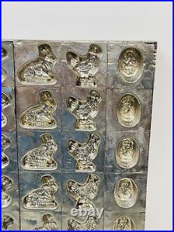 Antique Chocolate Mold with 42 Molds of Bunnies Hens Chickens Eggs and Bunnies