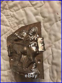 Antique Christmas Metal Chocolate Holiday Candy Mold with Santa Claus & Reindeer