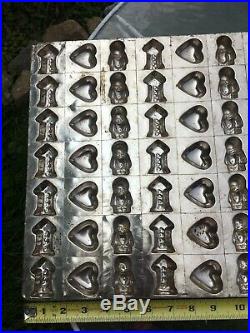 Antique Commercial Chocolate Candy Metal Mold LARGE- Hearts, Babies