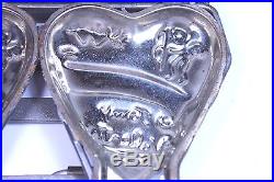 Antique Commercial Chocolate TO MY VALENTINE Heavy Metal Hinged HEART MOLDS