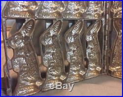 Antique Commercial Hvy Metal Hinged 8 Bunny Rabbit Chocolate Mold Easter
