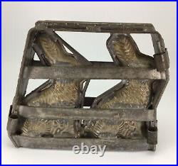 Antique Double Bunny Rabbit 6 Easter Chocolate Candy Metal Hinged Mold