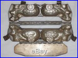 Antique Double Easter Rabbit Bunny Pulling Cart With Eggs Chocolate Metal Mold