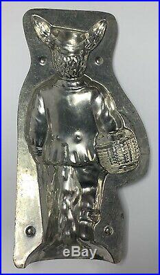 Antique Dressed RABBIT CHOCOLATE MOLD GERMANY Tin 9 7/8 Tall EASTER