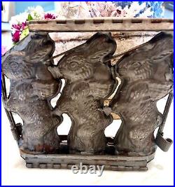 Antique EASTER BUNNY 3 Rabbits Metal Hinged Chocolate Mold