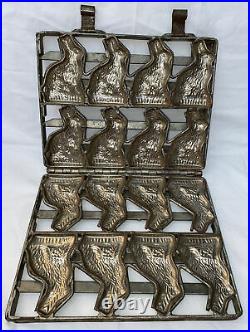 Antique EASTER BUNNY 8 Rabbits Metal Hinged Chocolate Mold