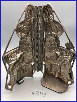 Antique Easter Bunny Chocolate Mold -Hinged Heavy Duty Candy w Clips 9