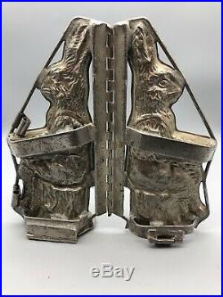 Antique Easter Bunny Chocolate Mold -Hinged Heavy Duty Candy w Clips 9