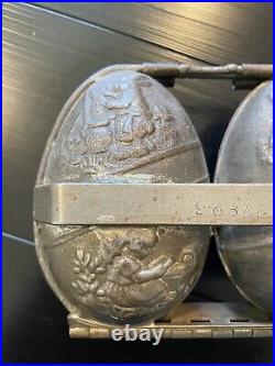 Antique Easter Bunny Egg Chocolate Mold Hinged Double with Working Clasp