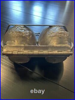 Antique Easter Bunny Egg Chocolate Mold Hinged Double with Working Clasp