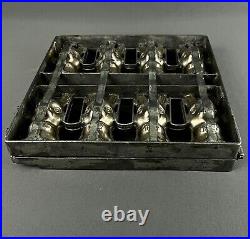 Antique Easter Bunny Hinged Metal Candy Mold 8 Bunnies 4.5 in Tall 11 x 11 in
