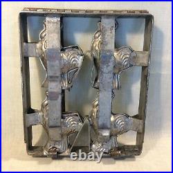 Antique Easter Cast Aluminum 4 Chicken Chocolate Candy Mold 11 x 9 ExcAntqC