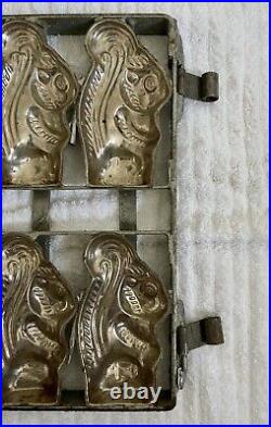 Antique Eight 5 Metal Chocolate Candy Mold Squirrel Hinged/Cage Style RARE