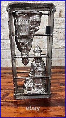 Antique Father Christmas Santa Claus with Children Chocolate Candy Mold Hinged