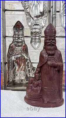 Antique Father Christmas Santa Claus with Children Chocolate Candy Mold Hinged