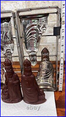 Antique Father Christmas Santa Claus with Children Chocolate Candy Mold Hinged