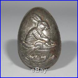 Antique French German Tinned Chocolate Mold, Easter Egg, Rabbit on a Boat, Bunny