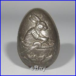 Antique French German Tinned Chocolate Mold, Easter Egg, Rabbit on a Boat, Bunny