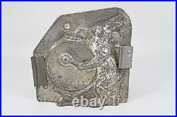 Antique French Letang Tinned Chocolate Mold Easter Bunny Rabbit Playing Drum