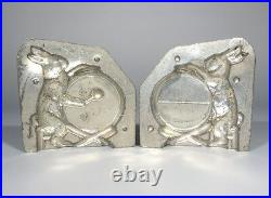 Antique French Tinned Chocolate Easter Bunny Mold Musician Rabbit, Signed Letang