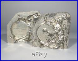 Antique French Tinned Chocolate Easter Bunny Mold Musician Rabbit, Signed Letang