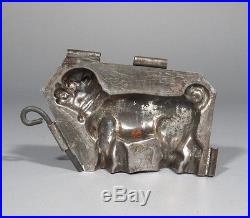 Antique French Tinned Chocolate Mold, Dog, French Bulldog, Signed Letang, Paris