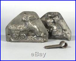 Antique French Tinned Metal Chocolate Mold, Rabbit w. Eggs, Easter, Letang Paris