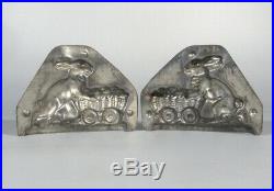 Antique French Tinned Metal Chocolate Mold, Rabbit w. Eggs, Easter, Letang Paris