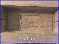 Antique French butter mold Wood Cow Carved Chocolate Form Culinary Farm France