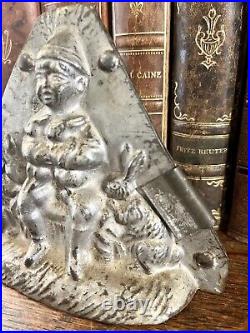 Antique German Chocolate Mold Boy With Rabbits Clips Heris # 431 Rare