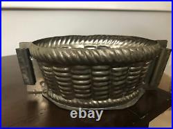 Antique German Metal Chocolate Mold Easter Basket Cake Tin 8 x 3